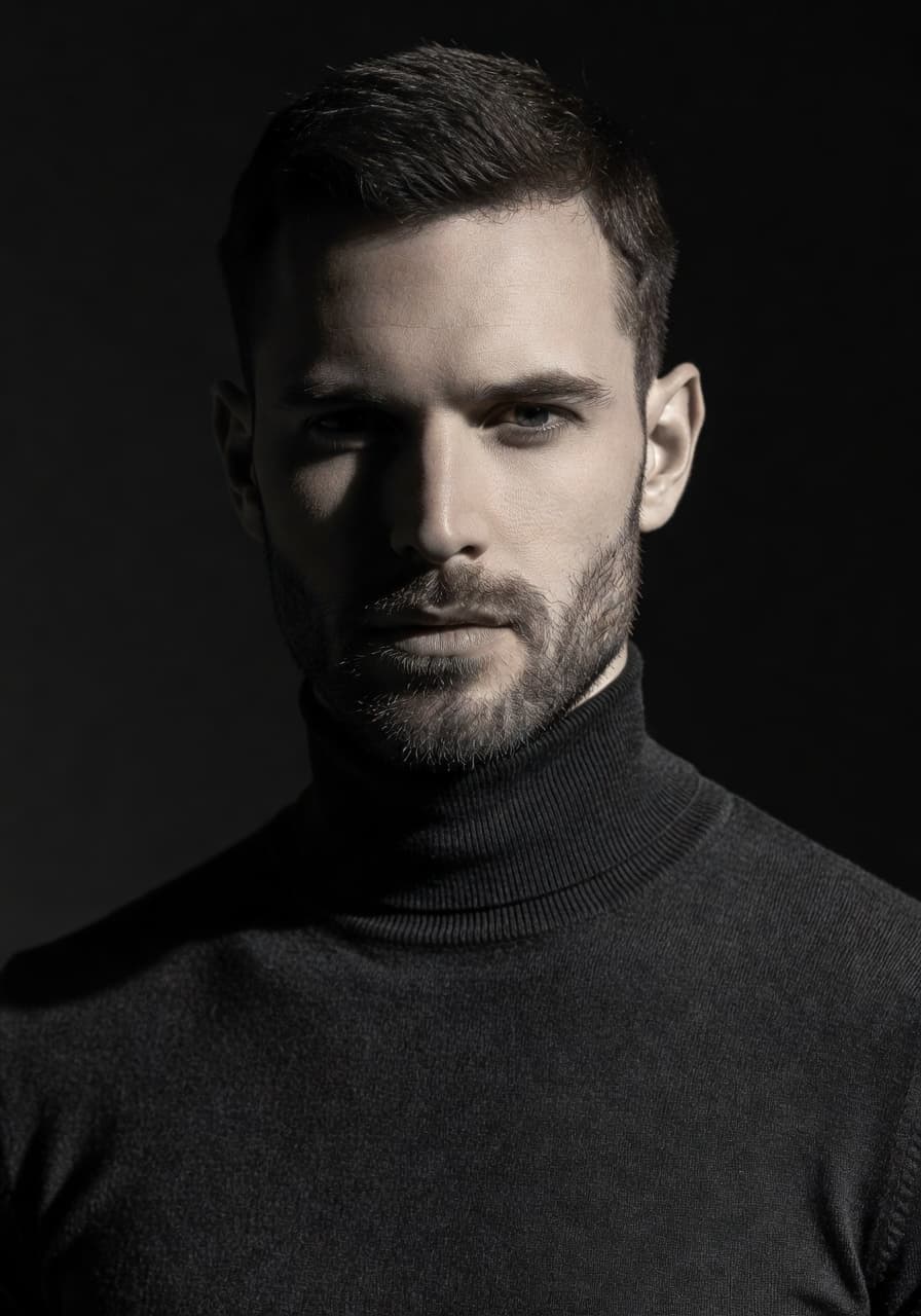 Monochrome editorial AI headshot from SelfAI – AI Headshot Generator